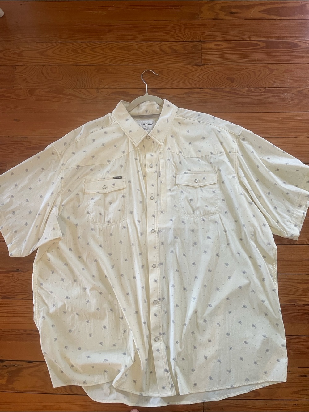 Poncho Short Sleeve Button-Down Shirt in yellow with Subtle Print - Picture 6 of 6